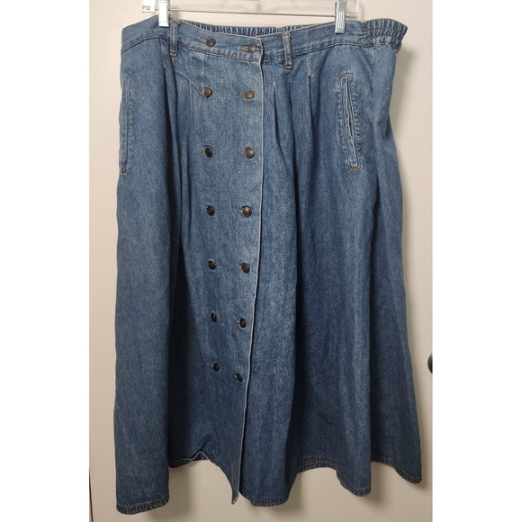 Gloria Vanderbilt Dresses & Skirts - Vtg Gloria Vanderbilt Skirt Sz 22 XL Blue Denim Jean Double Button Front Pockets